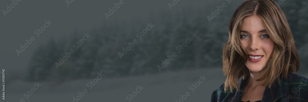 Woman in dark snow forest Woman in dark snow forest