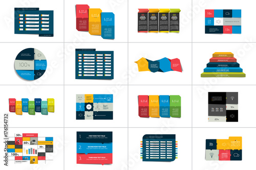 Big set of tables, schedules, banners. Step by step infographic.