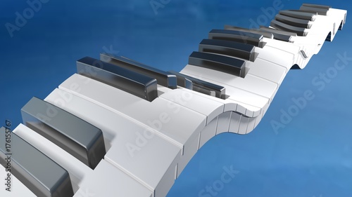 Keyboard of a piano waving on a blue sky - 3D rendering