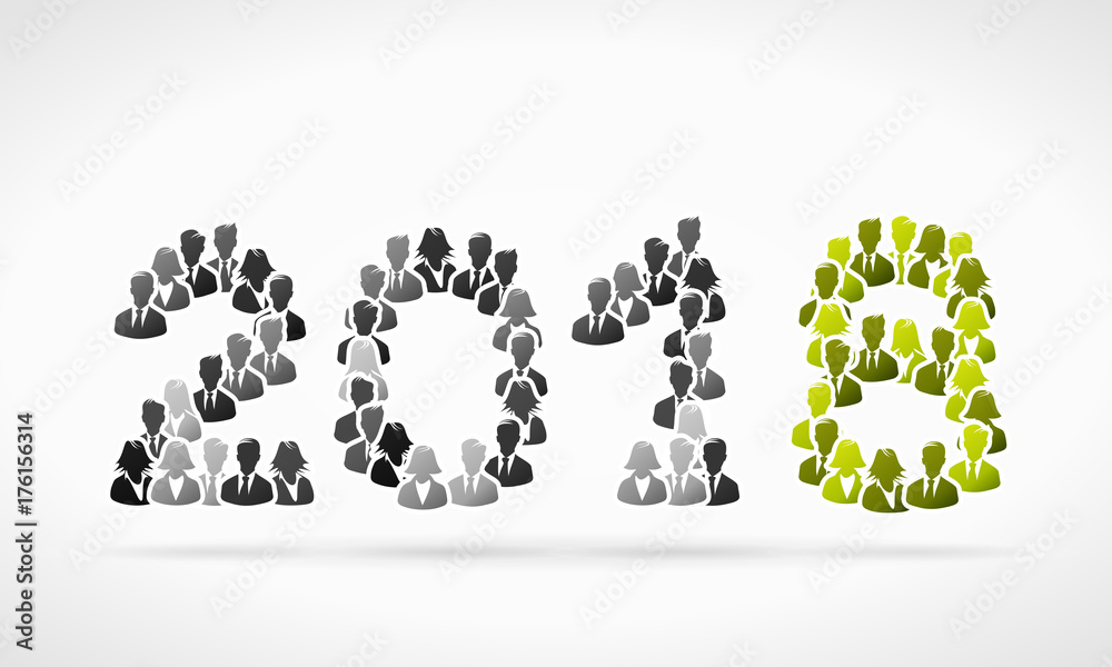 Vector illustration with 2018 made out of black and white people avatars Vector illustration with 2018 made out of black and white people avatars
