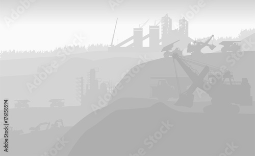 development of coal fields with the help of a giant excavator in the early morning