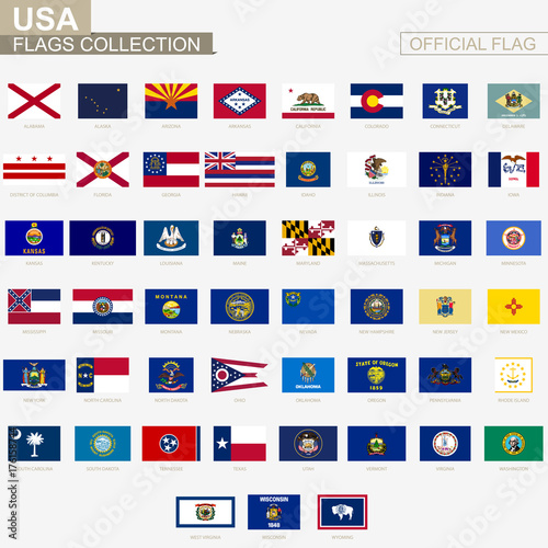 State flags of United States of America, official vector flags collection.