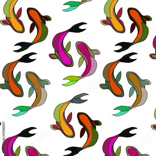 Fototapeta Naklejka Na Ścianę i Meble -  Fun colourful fishes in seamless pattern for baby