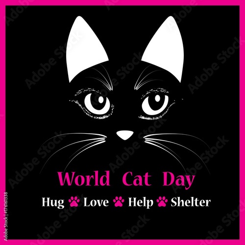 Cat head vector animal illustration for World cat day background text. Vector illustration. Sketch tattoo design.