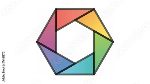 Animation of isolated colorful hexagon pictogram element which changes it's color and 

outline, seamless loop, spectrum gradient, black and white outline