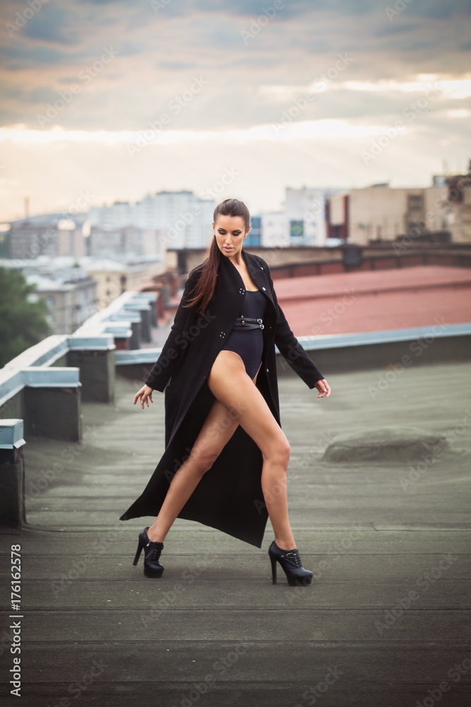 Fototapeta premium Fashionable woman on roof