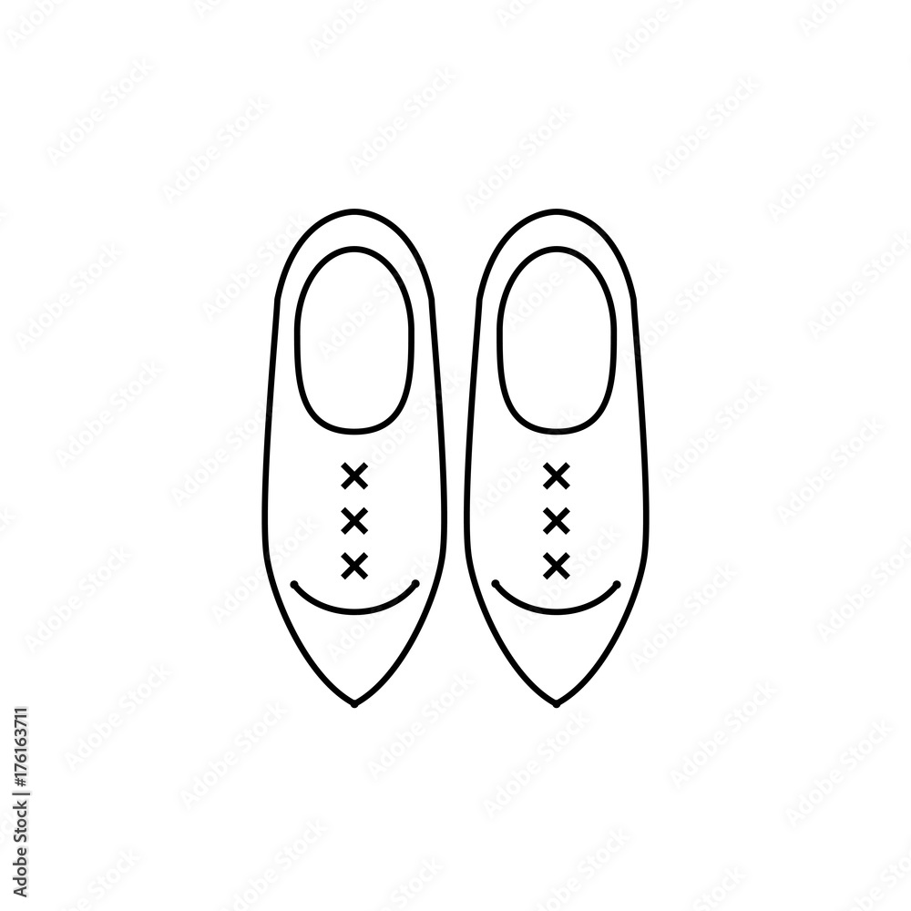 Clogs pair of shoes flat line vector icon on isolated white back Clogs pair of shoes flat line vector icon on isolated white back