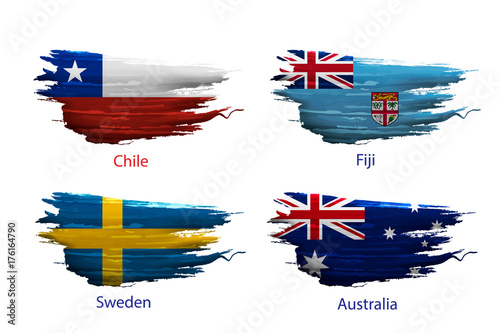 set smear paint of flag on white background
