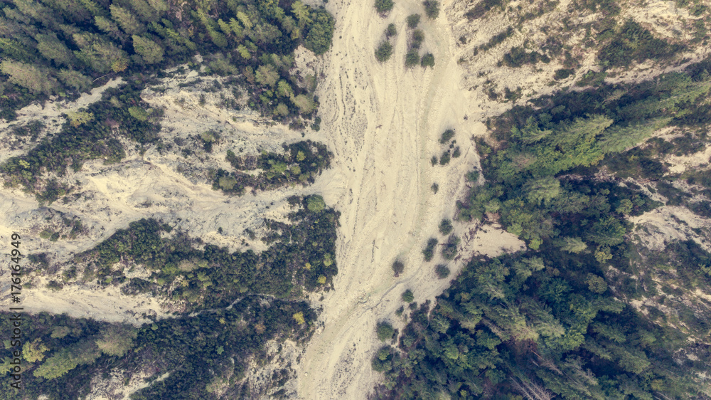 Fototapeta premium Top view of dry river bed.