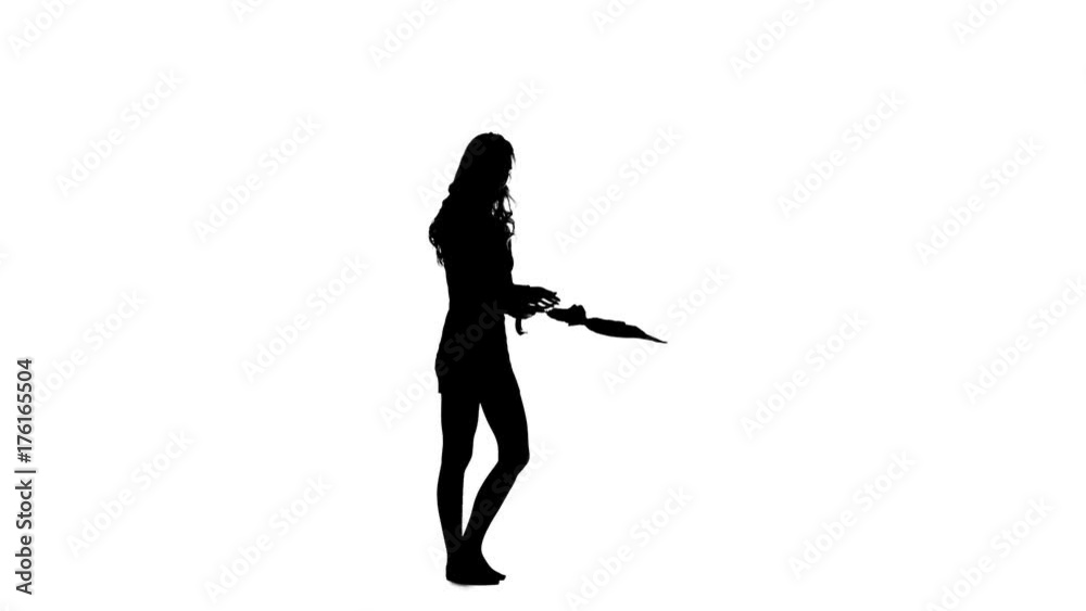 Woman opened the umbrella. White background. Silhouette Woman opened the umbrella. White background. Silhouette
