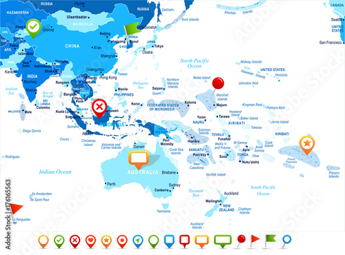 East Asia and Oceania Map - Vector Illustration