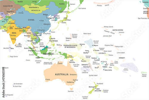 Obraz na plátně East Asia and Oceania Map - Vector Illustration