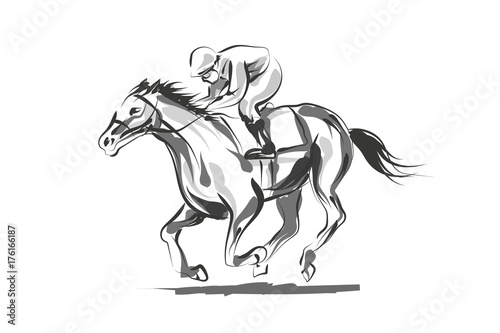 Vector line sketch rider with a horse