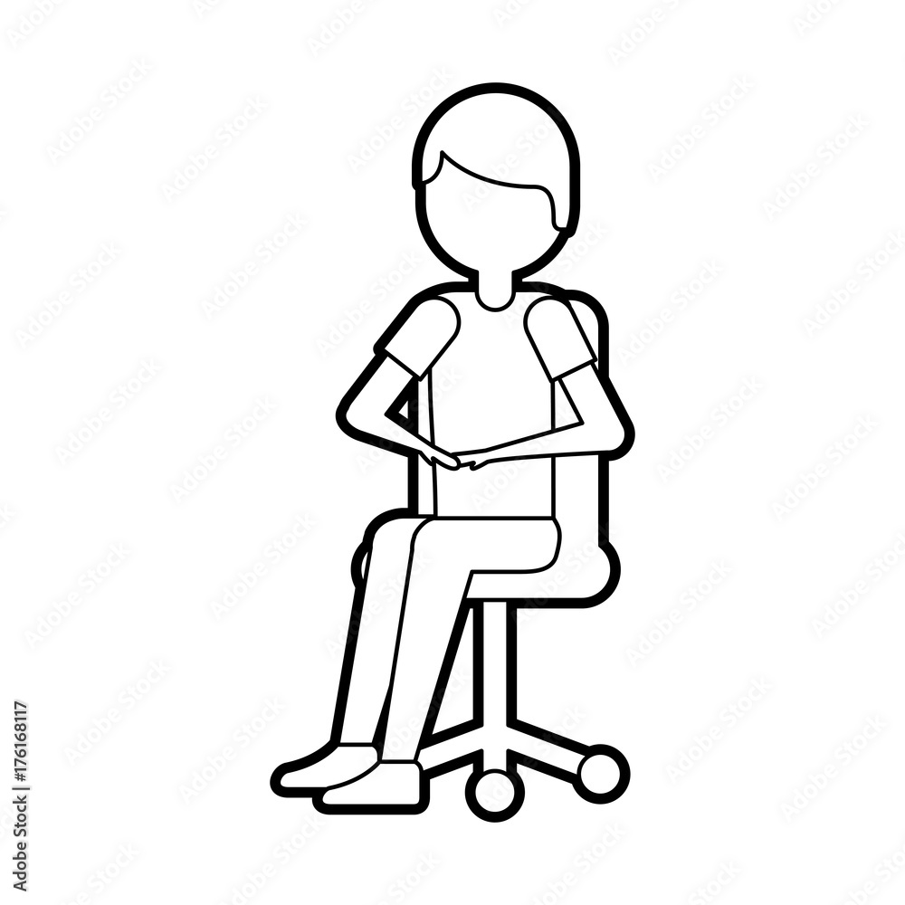 young man sitting in office chair thinking