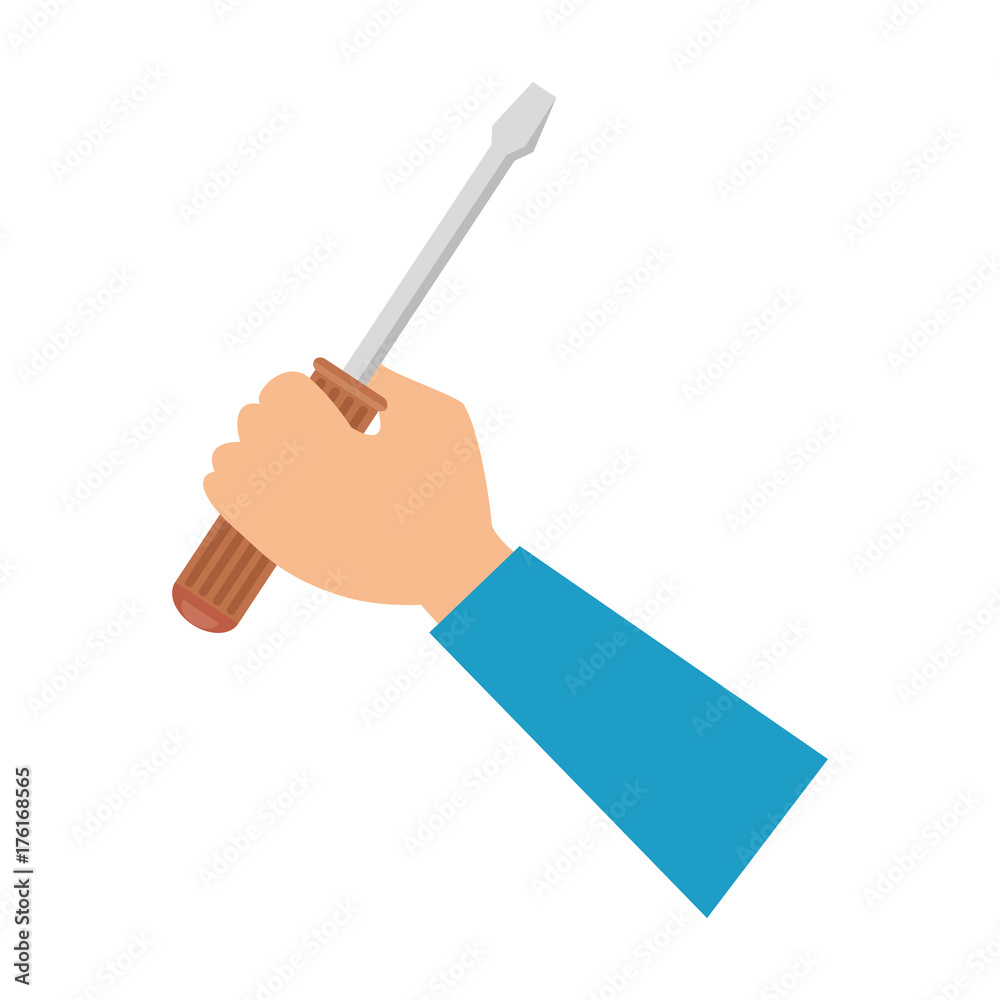 hand with screwdriver tool isolated icon hand with screwdriver tool isolated icon