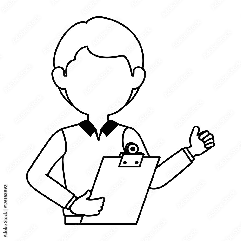 delivery worker with clipboard avatar character vector illustration design