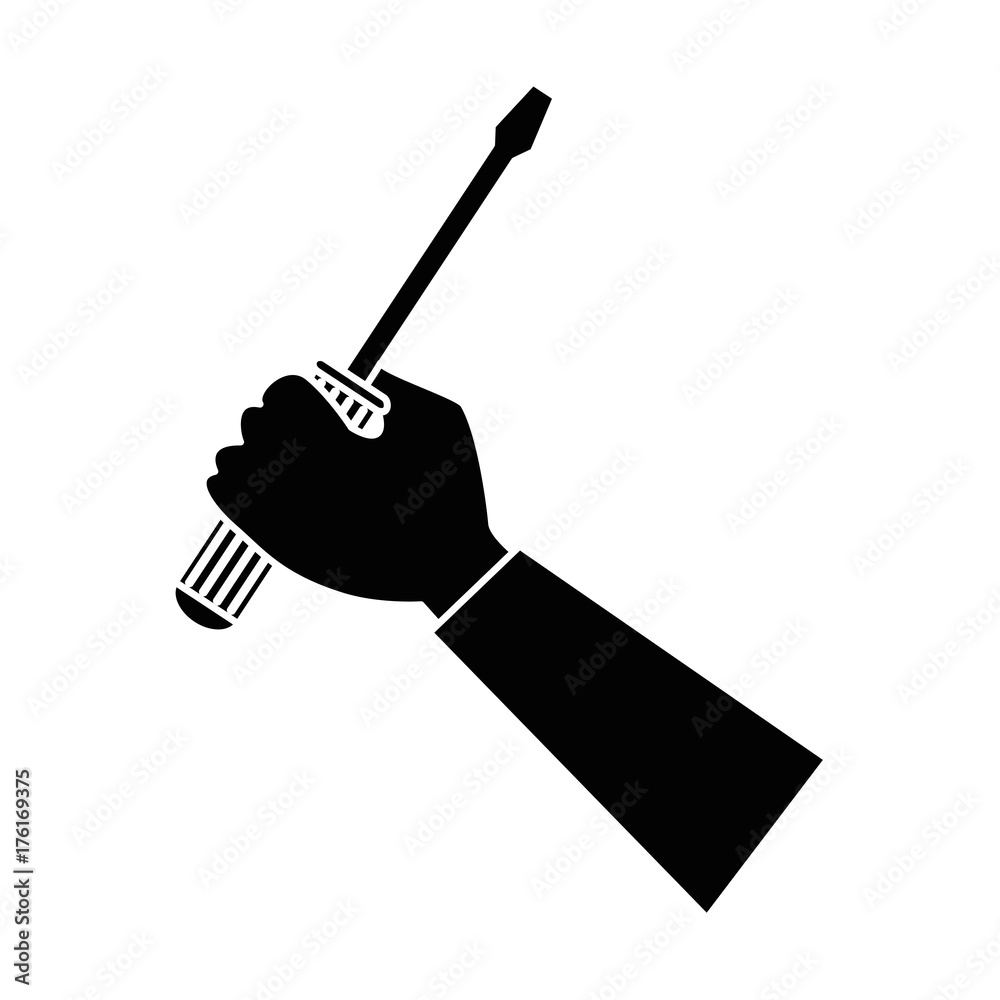 hand with screwdriver tool isolated icon hand with screwdriver tool isolated icon