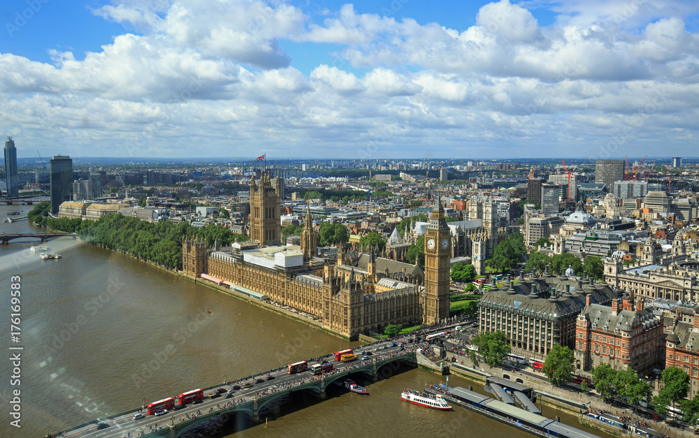 aerial view of Houses of parliament and Big Ben