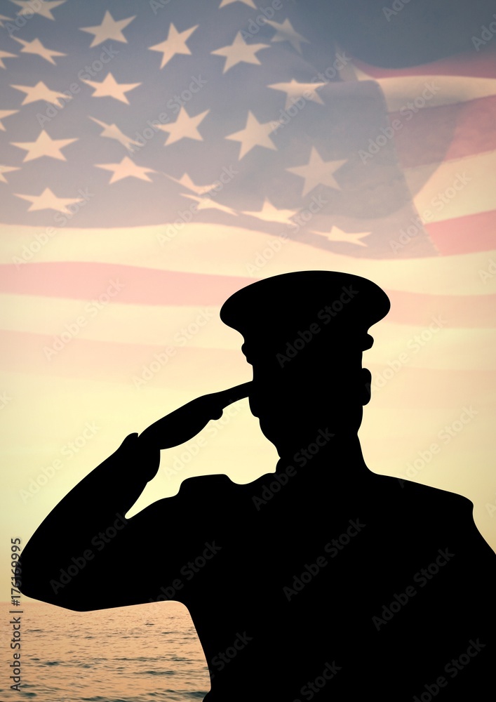 Fototapeta premium veterans day soldier in front of flag
