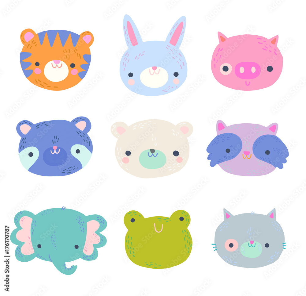 Cute Animal Faces clip art set