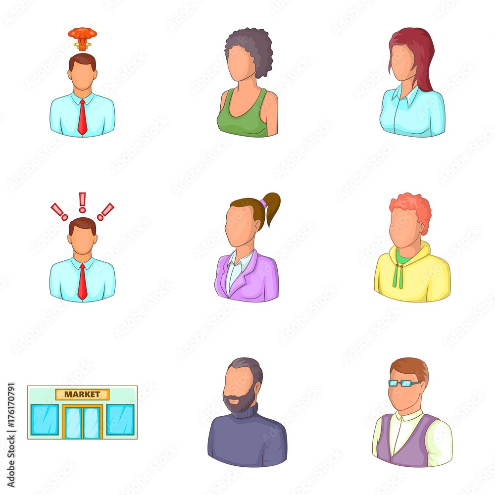 Fototapeta premium Clerk icons set, cartoon style