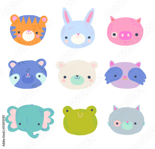 Cute Animal Faces clip art set