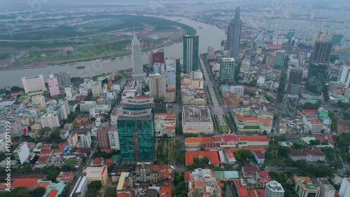 Ho Chi Minh Vietnam City centre aerial view above Rain photo