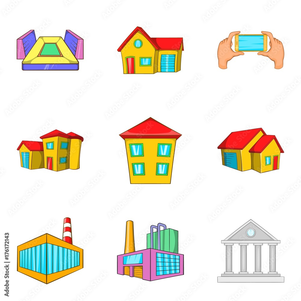 Dirty district icons set, cartoon style