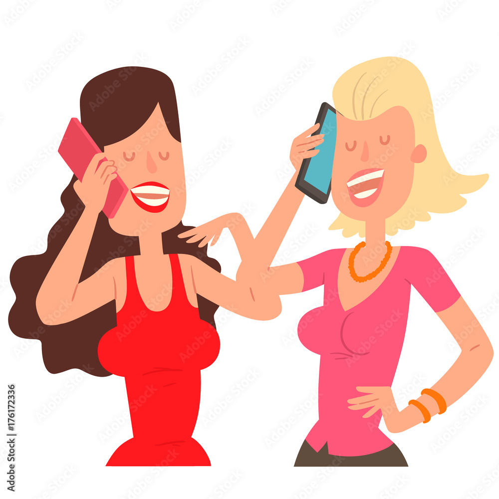 Two girl friends character talking his cell phone vector illustration Two girl friends character talking his cell phone vector illustration