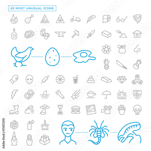 Most unusual icon set. 63 icons.