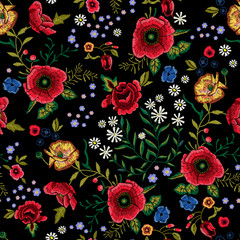 Acrylglasbilder Mohnblumenmuster Stickerei Mohnblumen Rosen Volkskunst Muster  © lxby60