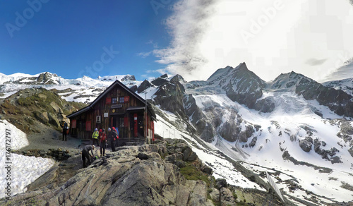 Mont Blanc, France - 27 Aug, 2016: View Of  Lac Blanc Refuge, Aiguille du Tour, Aiguille du Chardonnet, Aiguille d Argentiere, Aiguille de l A Neuve And Glacier d Argentiere-France photo