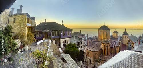 Internal view of Monastery at Holy Mount Athos, Chalkidiki, Greece photo