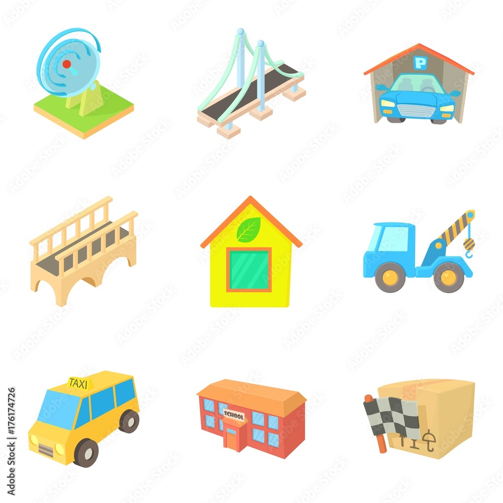 Periphery icons set, cartoon style