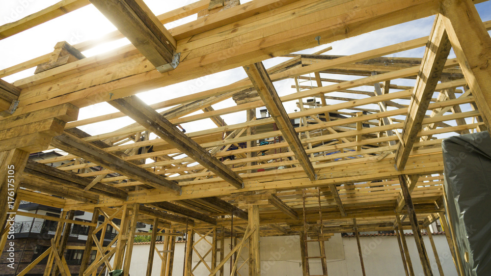 Interior framing of a new house frame under construction