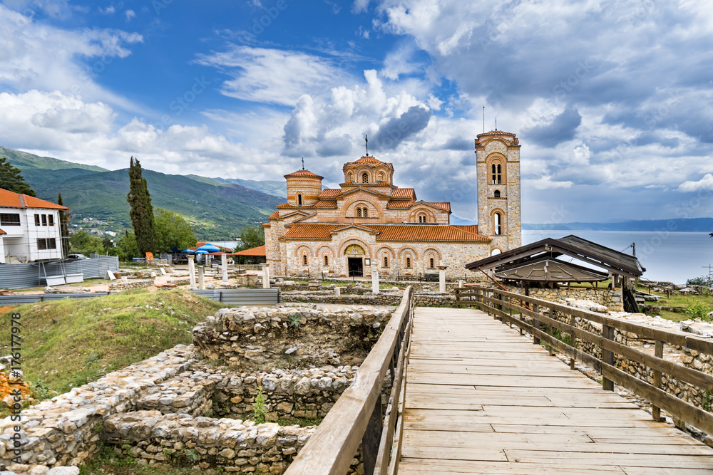 The Church Clement and Panteleimon, Plaoshnik at the shore of Ohrid Lake is a UNESCO world heritage site