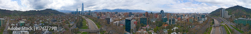 Santiago, Chile 360 Aerial Panorama View of City Skyline, River, and Mountains