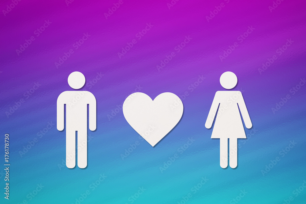 Paper man and woman with heart. Abstract conceptual image Paper man and woman with heart. Abstract conceptual image