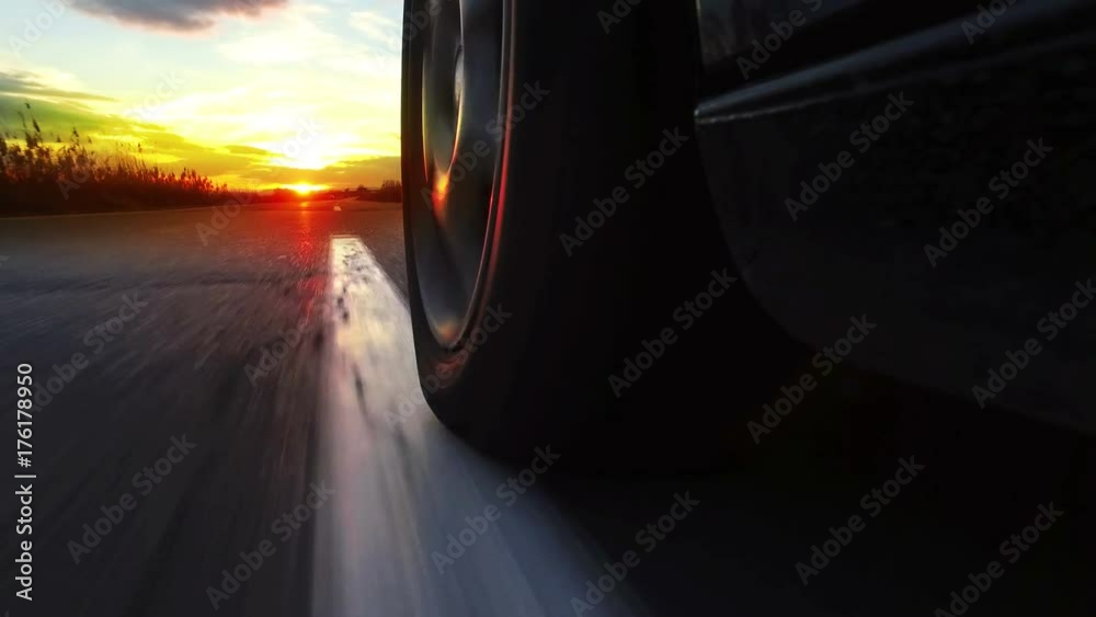 Wheel spinning POV  Driving a convertible sport car on a 