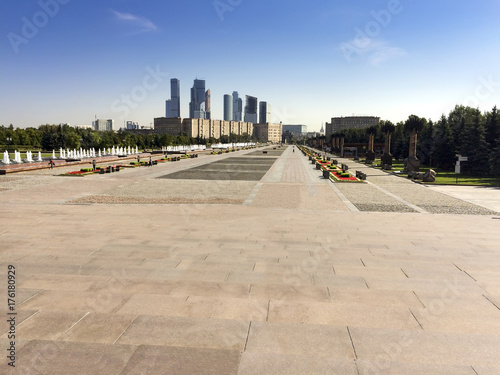 Main street at War memorial in Victory Park on Poklonnaya Hill, Moscow, Russia. The memorial complex constructed in memory of those who died during the Great Patriotic war