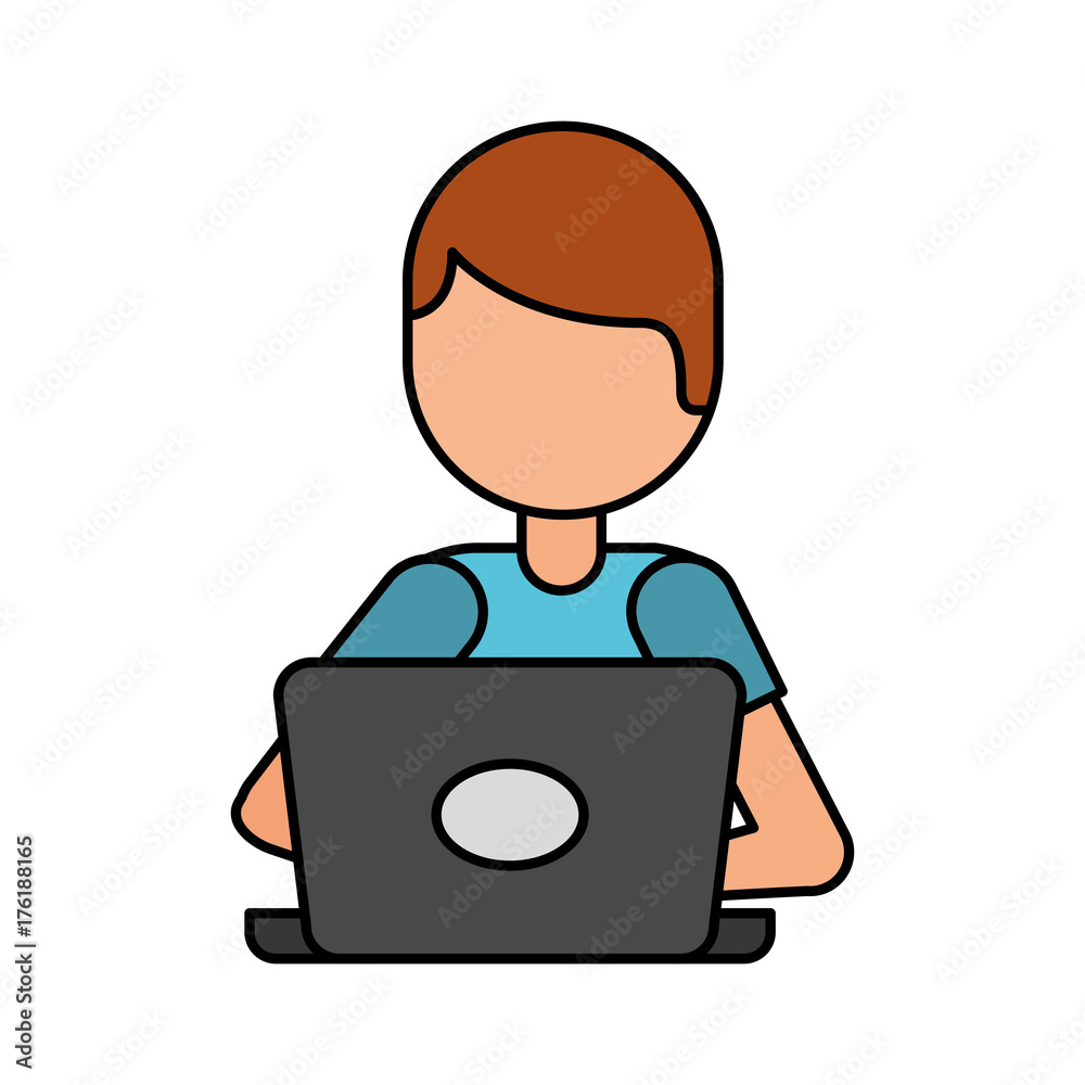 cartoon programmer laptop working writing code cartoon programmer laptop working writing code