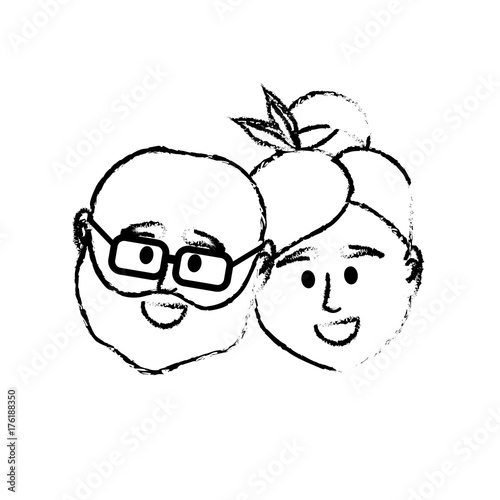 figure couple head together with hairstyle design