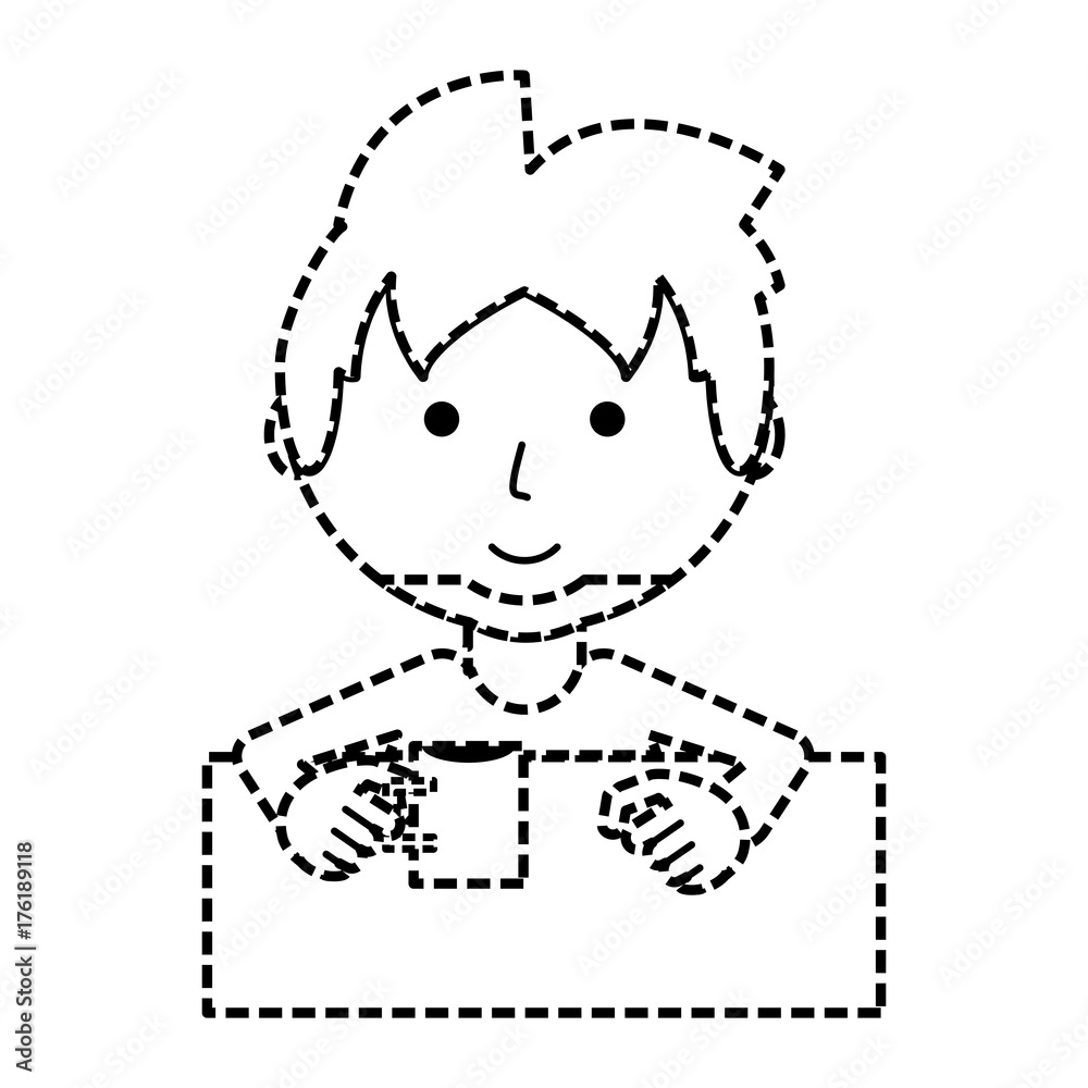 Fototapeta premium flat line uncolored man drinking coffee sticker over white backgrond vector illustration
