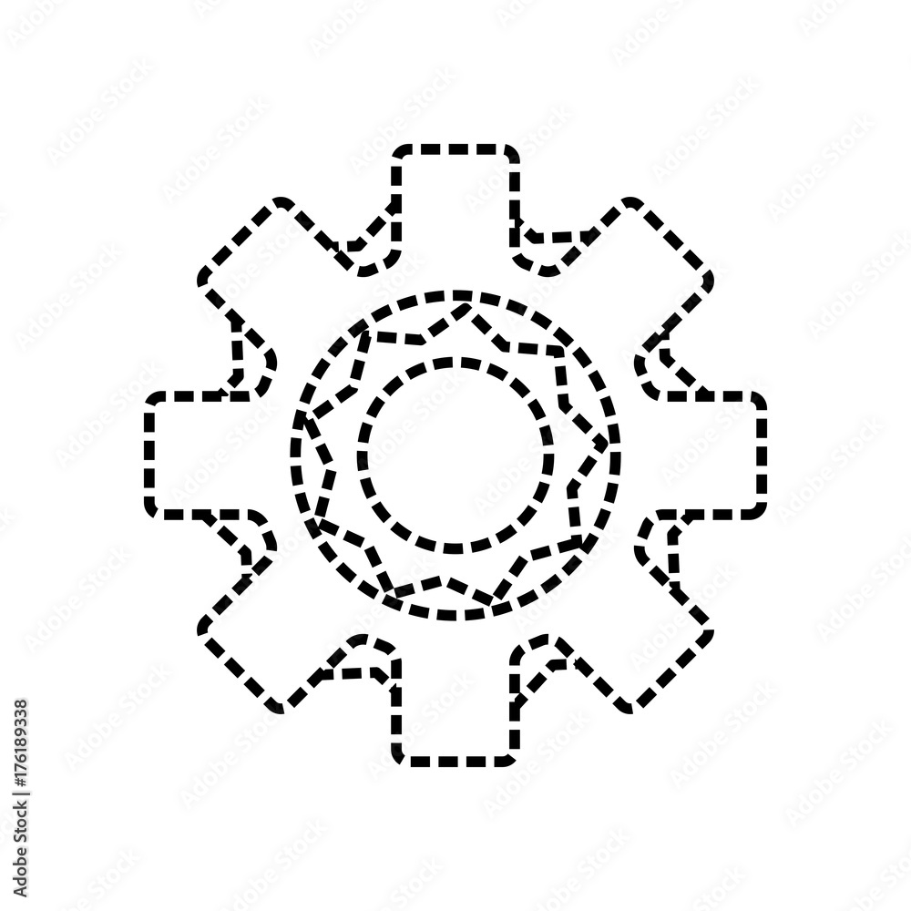 flat line uncolored  gear sticker over white background vector illustration