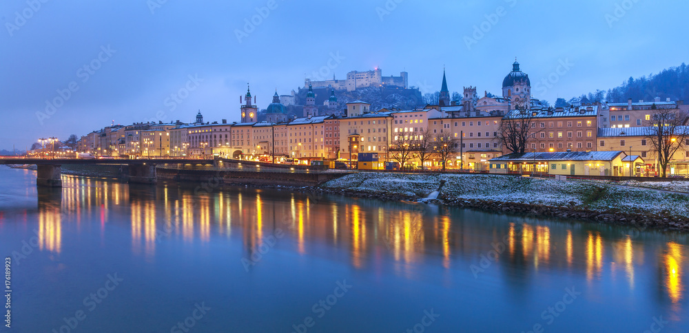 Naklejka premium Beautiful scenic landscape in winter, Salzburg, Austria, Europe, travel