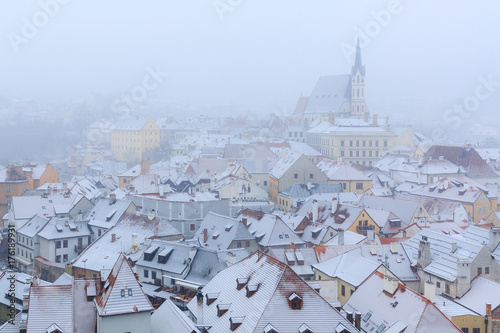 Historic old town in Cesky Krumlov, Czech republic, travel destination, winter