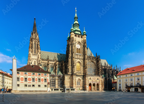 Historic old cathedral in Europe with blue sky background, travel