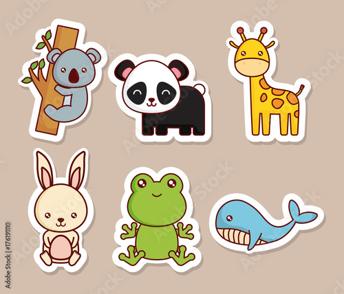 cute animals icon set over brown background colorful design vector illustration