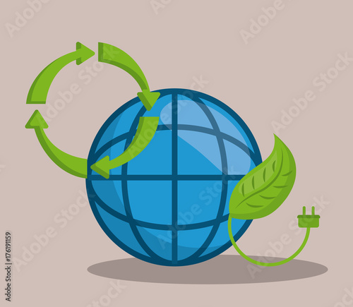 global sphere and leaf icon over brown background colorful design vector illustration