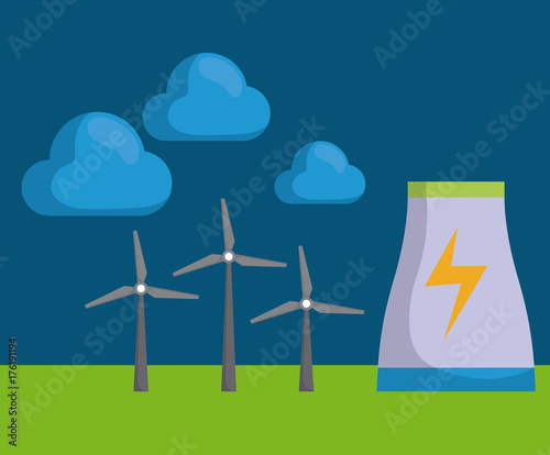 eolic turbines and clouds icon over blue background colorful design vector illustration